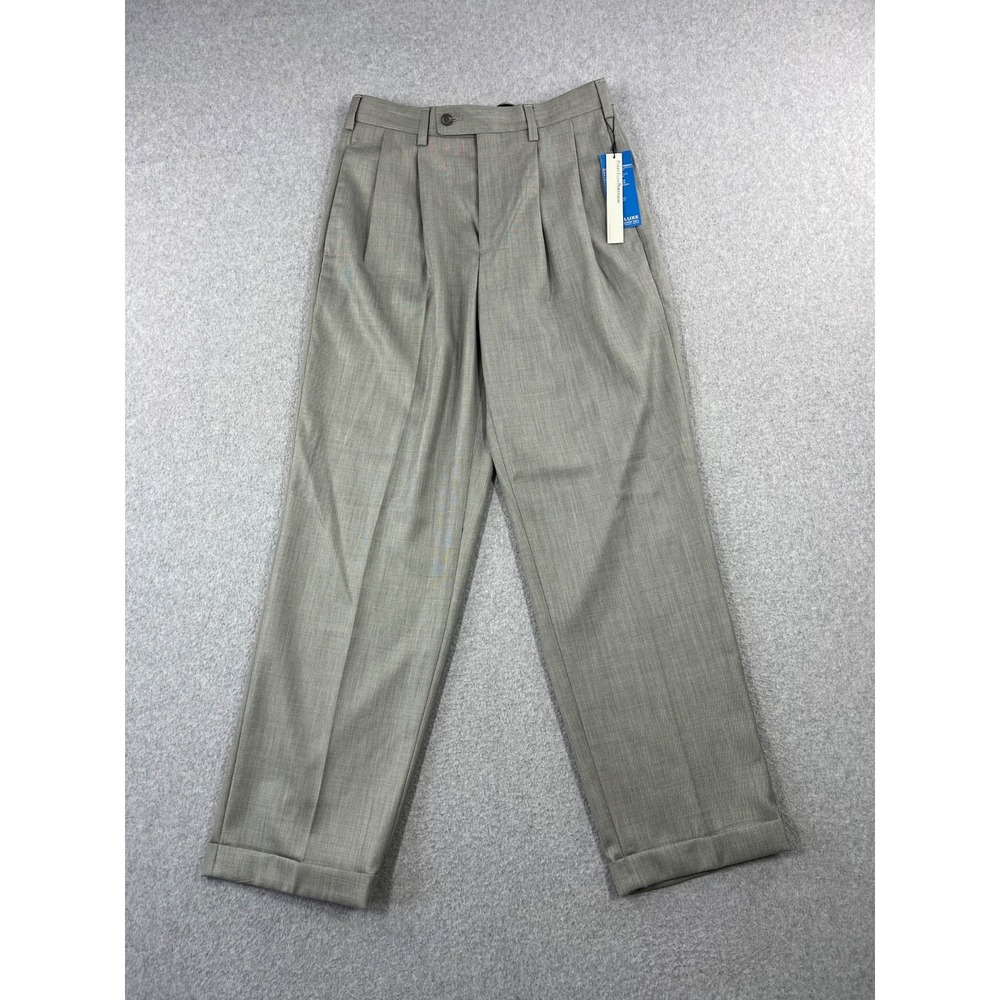 Perry Ellis Portfolio Dress Pants Mens 30x30 Gray Cuffed Pleated Modern Fit